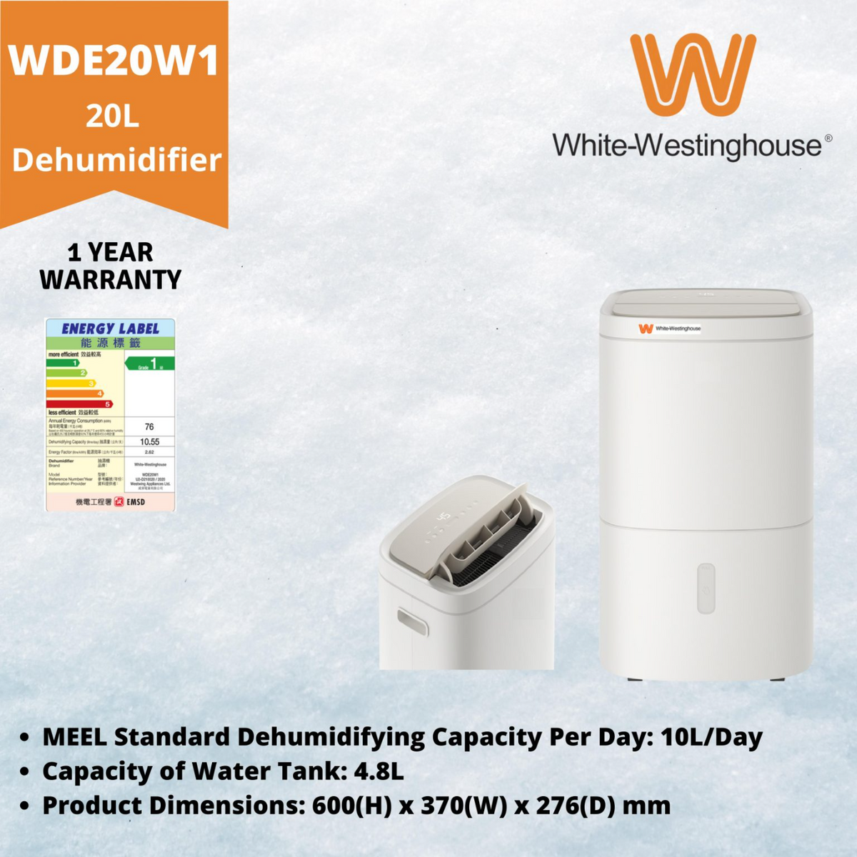 candy White-Westinghouse WDE20W1 抽濕機 20公升